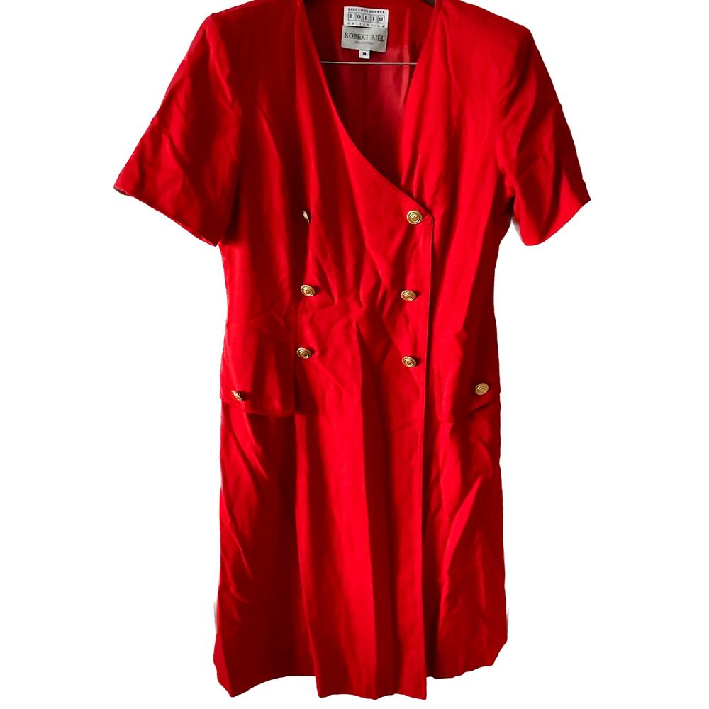 Robert Riel Saks Fifth Avenue Vintage Red Duster Dress Size 14 - Picture 3 of 12